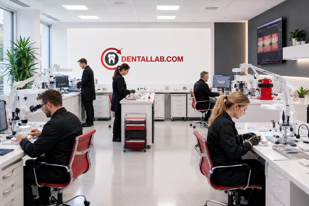 Dental technicians working in the modern Dentallab.com dental laboratory
